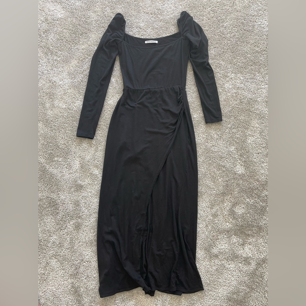 Reformation Black Knit Dress with Front Slit